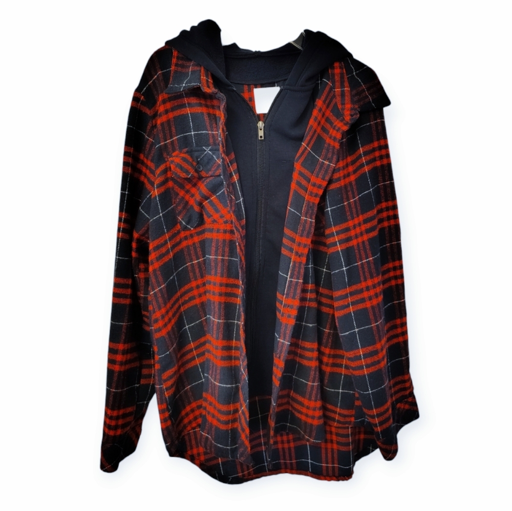 Ci Sono plaid zip button down hoodie
